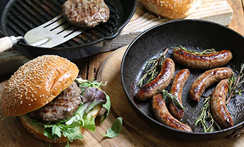 Fry organic beef sausages and burgers from Peelham Farm