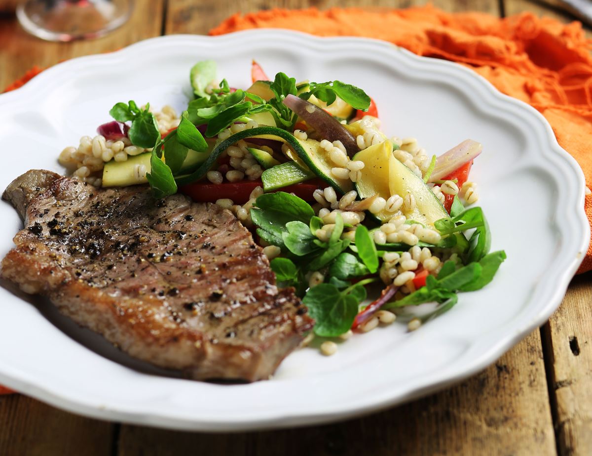 Warm Steak, Pearl Barley & Watercress Salad