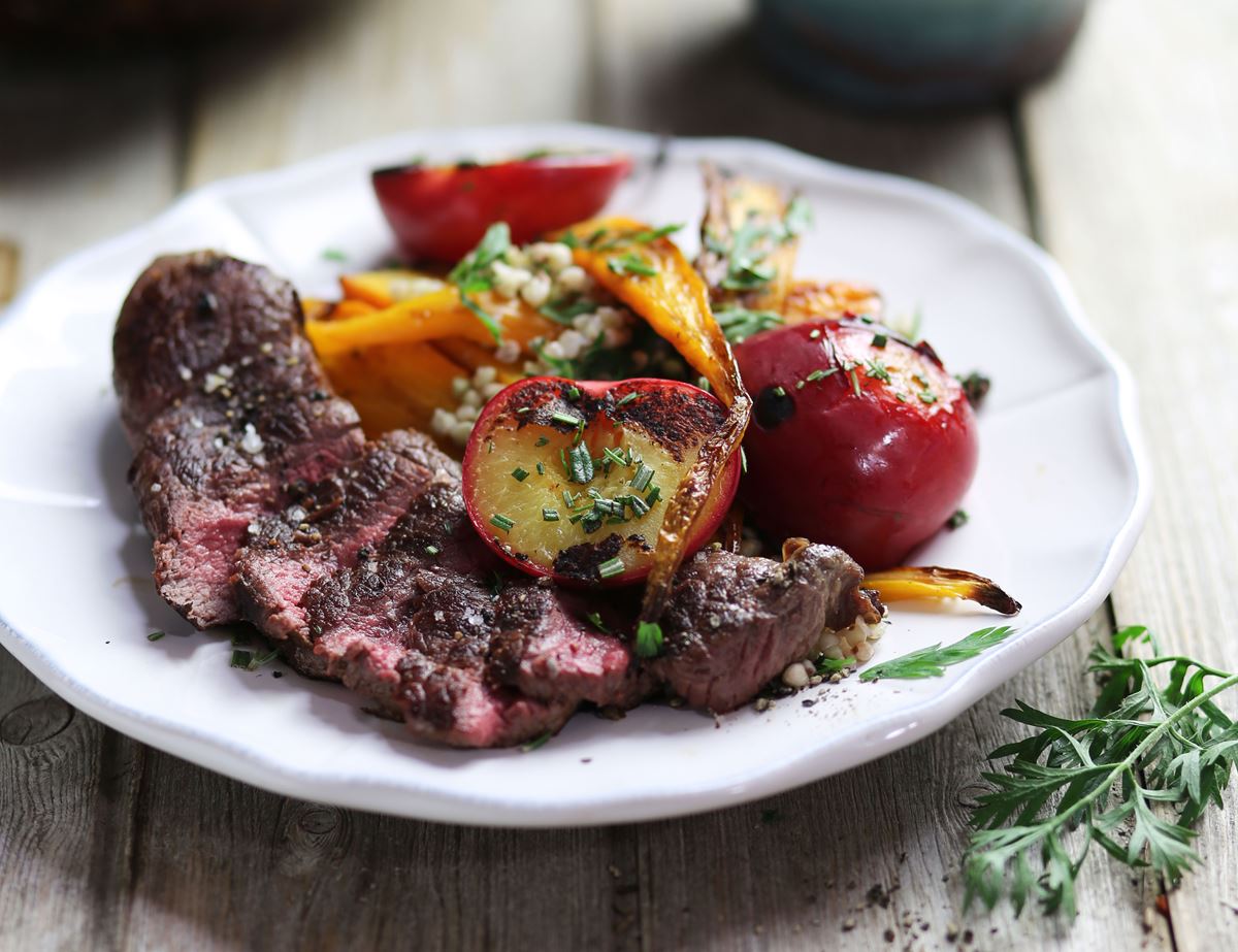 Venison Minute Steaks with Griddled Plums