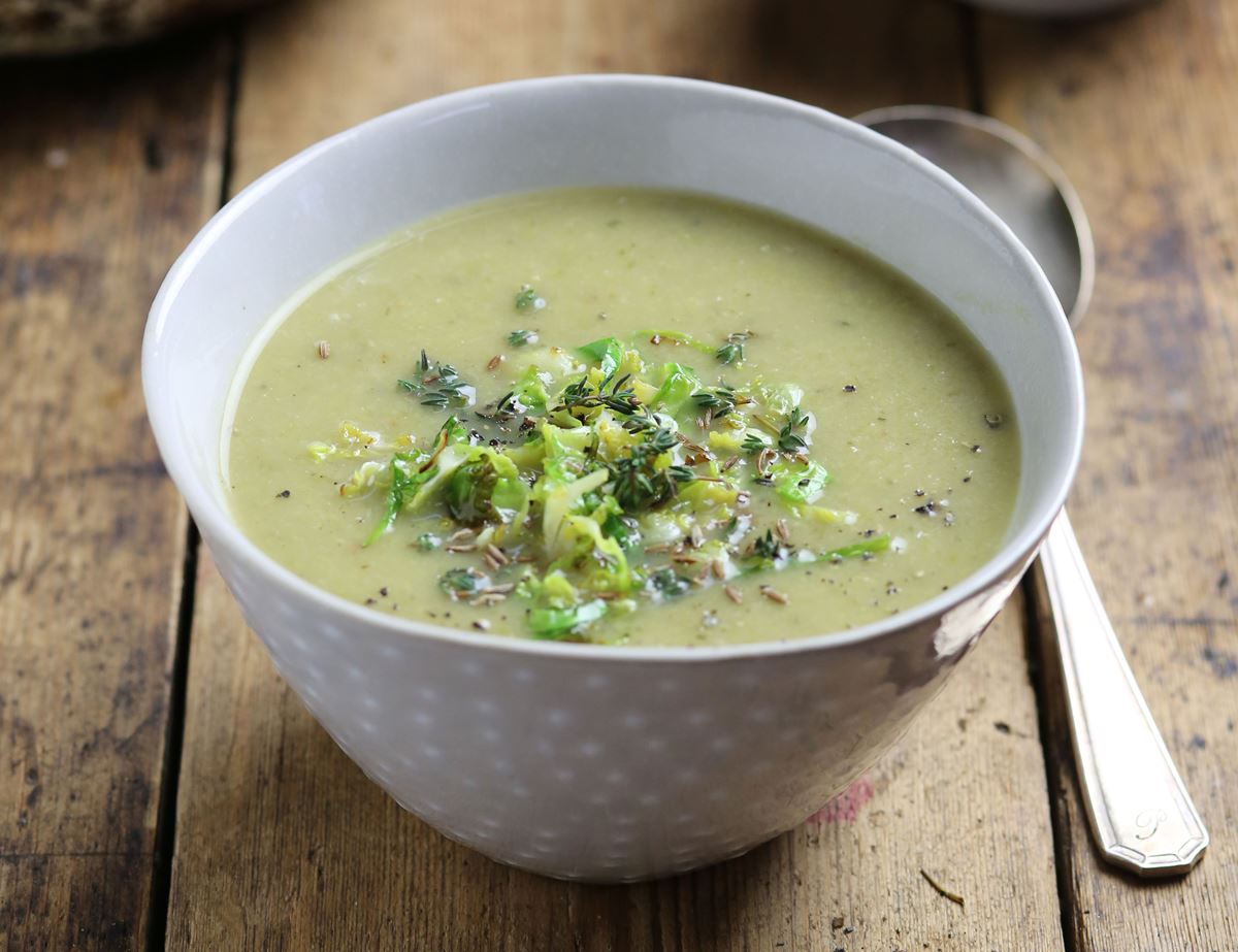 Caramelised Jerusalem Artichoke Soup With Frizzled Sprouts Recipe 