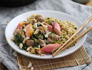 Fragrant Chicken with Honeyed Rhubarb & Cashew Fried Rice