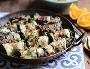 Aubergine Rolls with Spiced Almond & Date Stuffing