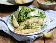 Quick Pan-Fried Plaice with Fresh Basil Pesto & Courgette Salad