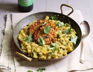 Courgette Daal with Crispy Carrot Fritters