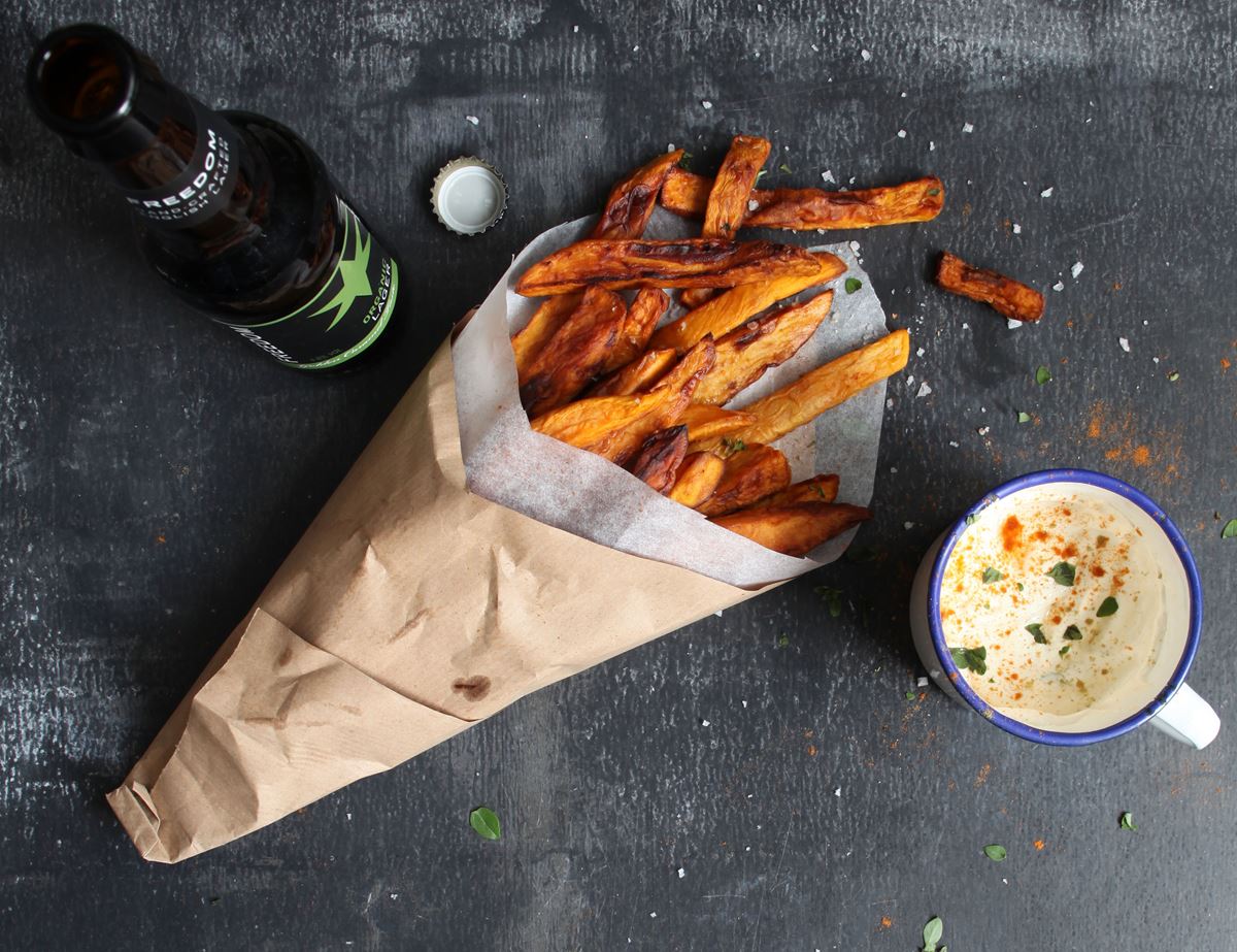Sweet Potato Chips with Spiced Crème Fraiche