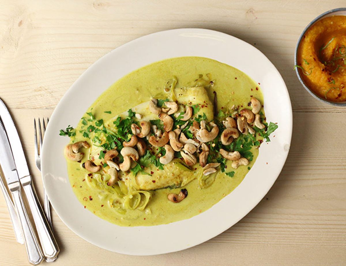 Curried Coconut Lemon Sole with Lime & Chilli Root Mash