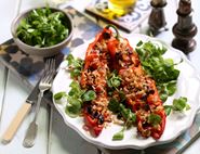 Greek Stuffed Peppers with Olives & Pine Nuts