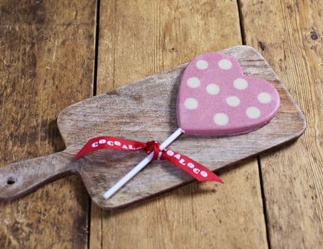 White Chocolate & Raspberry Polka Dot Heart Lolly
