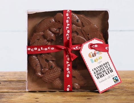 Milk Chocolate Cranberry and Hazelnut Wreath, Organic, Cocoa Loco (240g)