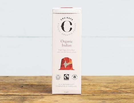 Indian Single Origin Roast Coffee Capsules, Organic, Cru Kafe (10 each)