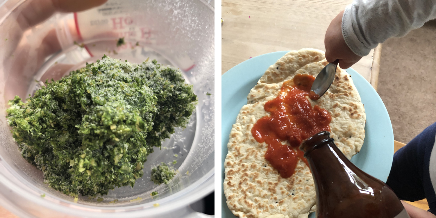 Homemade kale pesto & naan bread pizzas