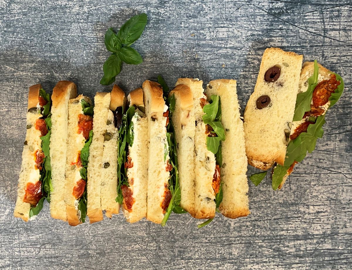 Goat's Cheese, Roasted Tomatoes & Basil Finger Sandwiches