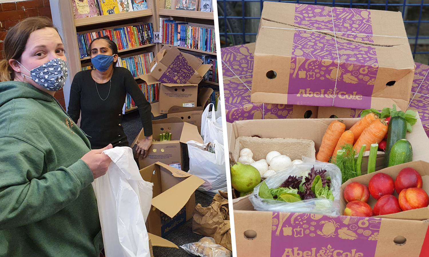 School staff unpacking food delivery