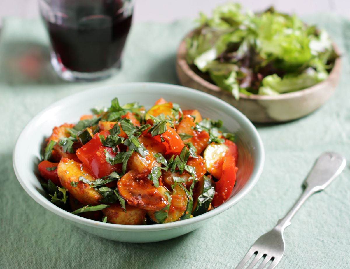 Greek New Potato, Pepper & Courgette Pan-Fry