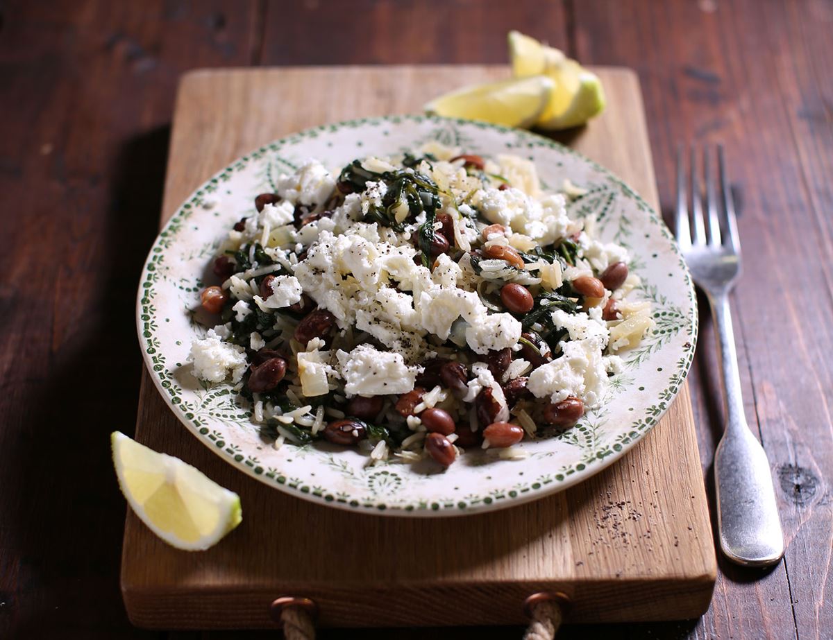 Greek Spinach, Borlotti Beans and Feta Rice