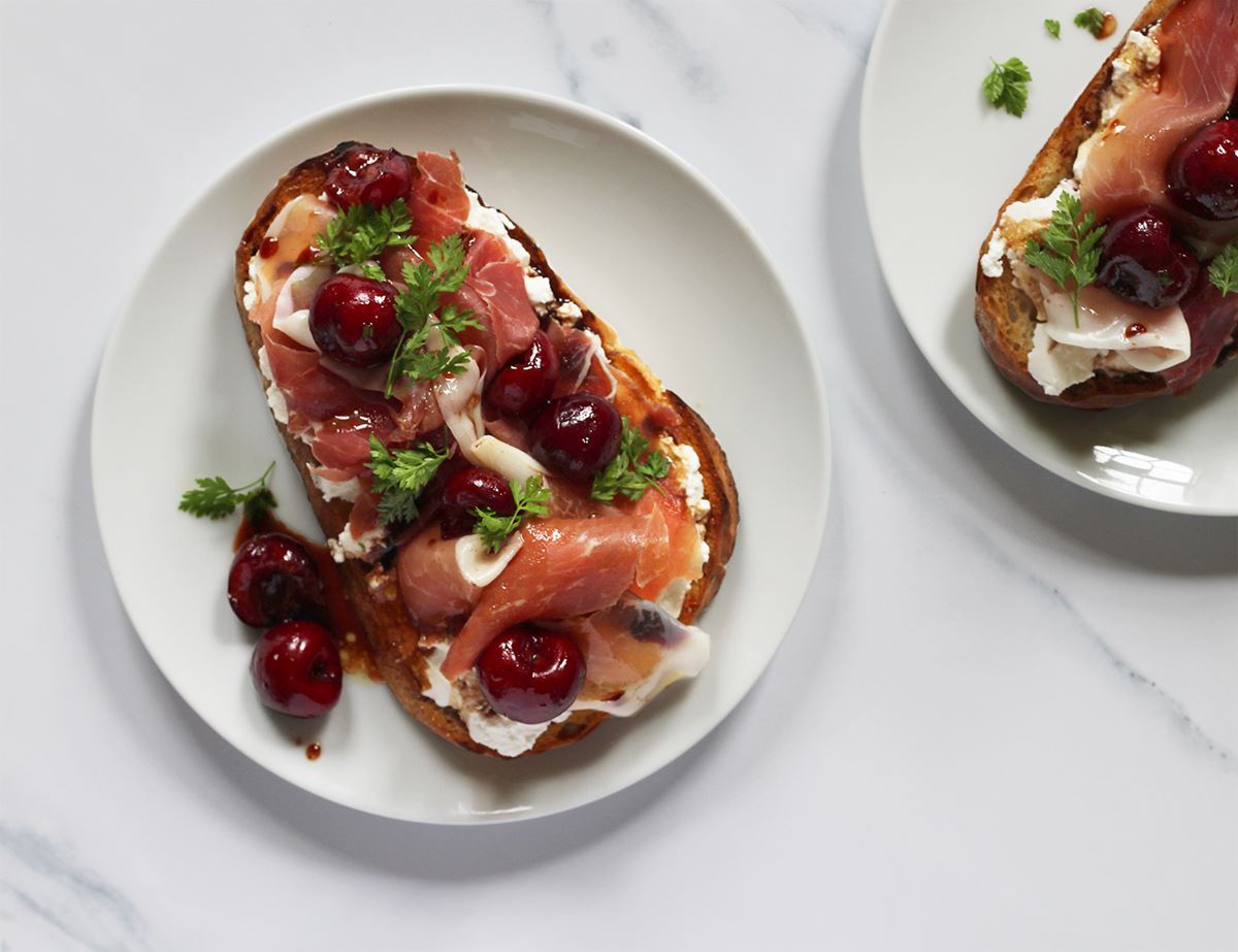 Ricotta, Cherry & Prosciuttio Bruschette