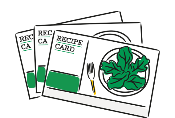 An illustration of a fan of recipe cards