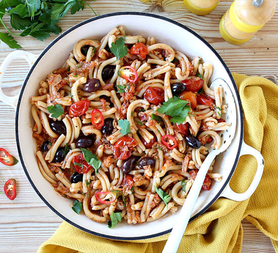 Spicy Tuna, Tomato & Olive Fusilli