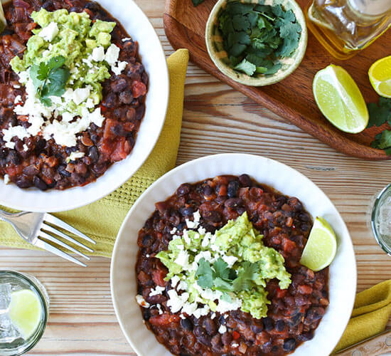 Mexican Spiced Braised Black Beans with Smashed Avocado & Feta