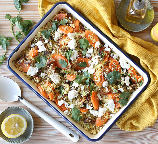 Sticky Roast Carrot & Date Pilaf with Feta