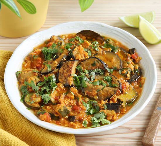 Spiced Aubergine, Lime & Red Lentil Stew