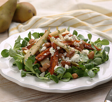 Honey Glazed Carrot, Pear & Borlotti Bean Salad