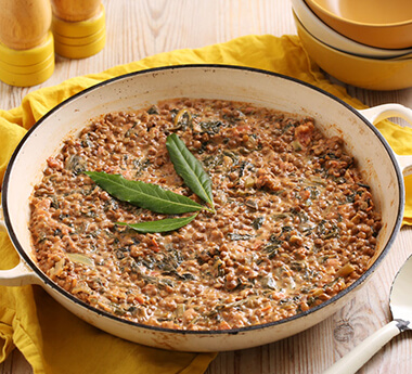 Creamy Green Lentil, Red Chard & Bay Gratin