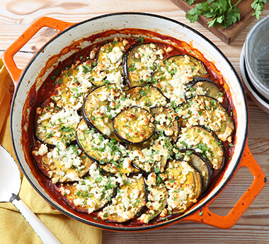 Golden Aubergine, Feta & Chickpea Bake