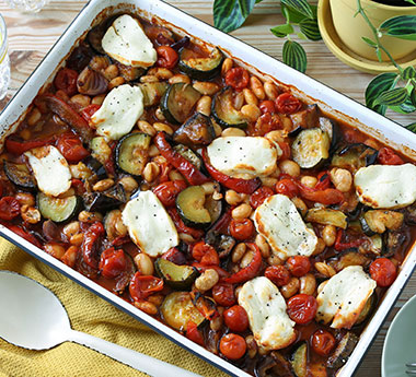 Halloumi, Mediterranean Veg & Butter Bean Bake