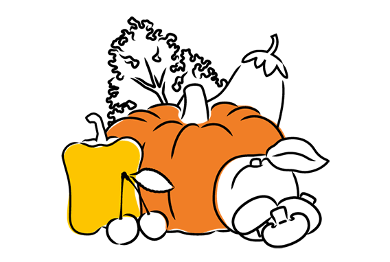 An illustration of bundle of seasonal produce