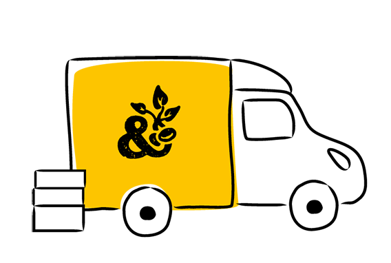 An illustration of an Abel and Cole van with delivery boxes behind