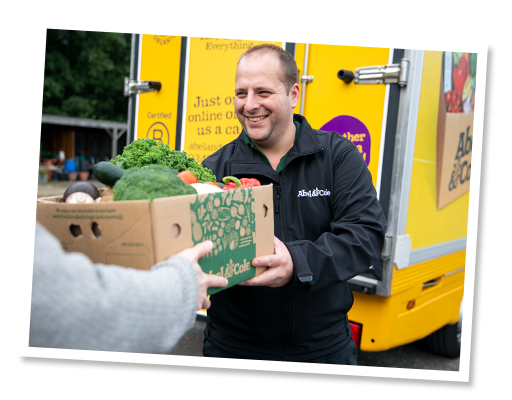 A photograph of an Abel and Cole delivery being made