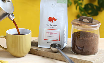 Enjoy top-quality, organic coffee from Kiss the Hippo