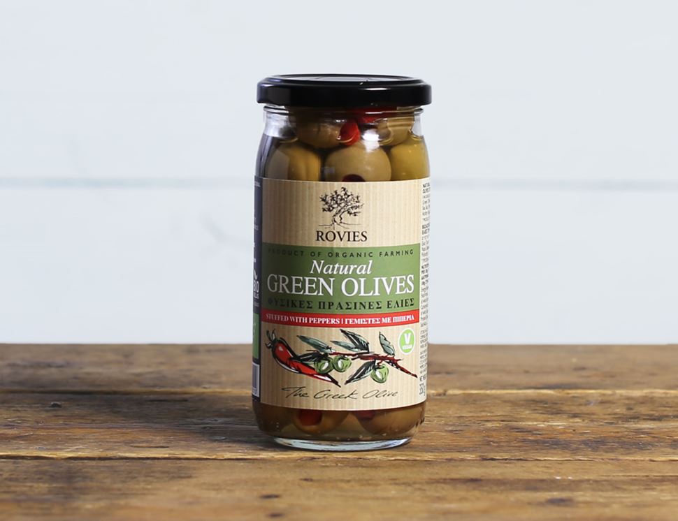 Rovies Pimento Stuffed Green Olives, Organic, Odysea (350g)