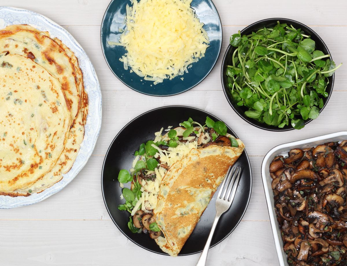 zzzzzzzzCheddar, Mushroom & Watercress Pancakes