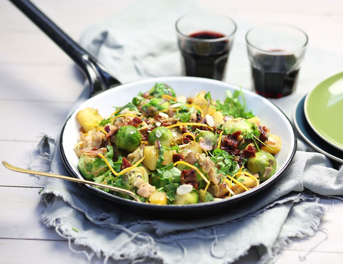 Caramelised Orange Brussels Sprout & Pancetta Stir-Fry