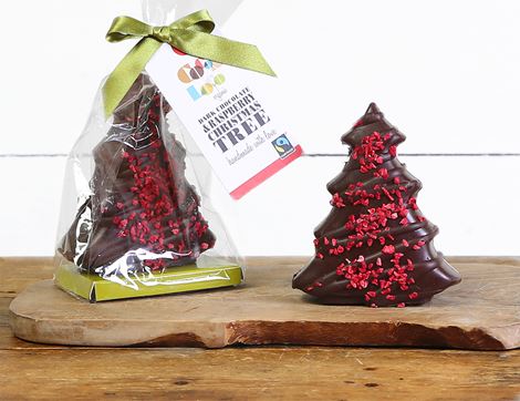organic dark chocolate and raspberry christmas tree