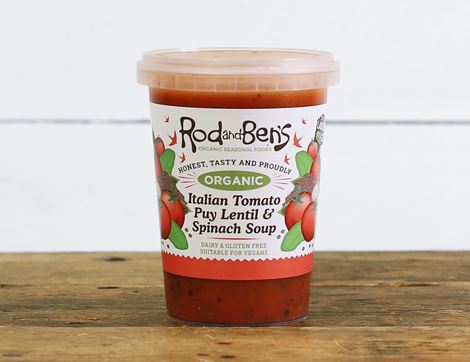 Italian Tomato, Puy Lentil & Spinach Soup, Organic, Rod & Ben's (600g)