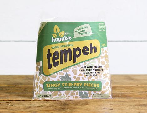 organic tempeh pieces with lemon ginger and coriander impulse foods
