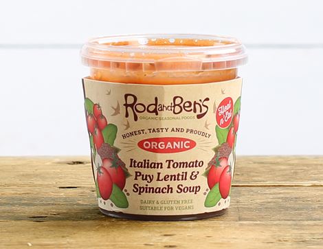 Italian Tomato, Puy Lentil & Spinach Soup, Organic, Rod & Ben's (390g)