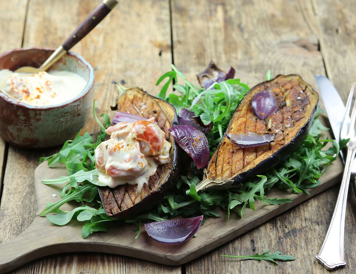 Harissa Roasted Aubergines with Smashed Tomato Sauce