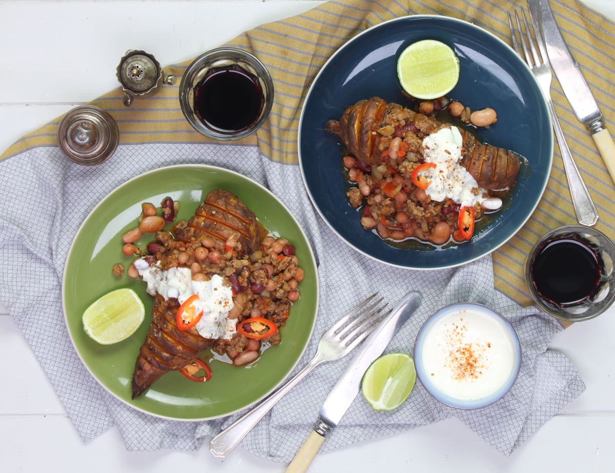 Chilli Beef with Hasselback Sweet Potatoes