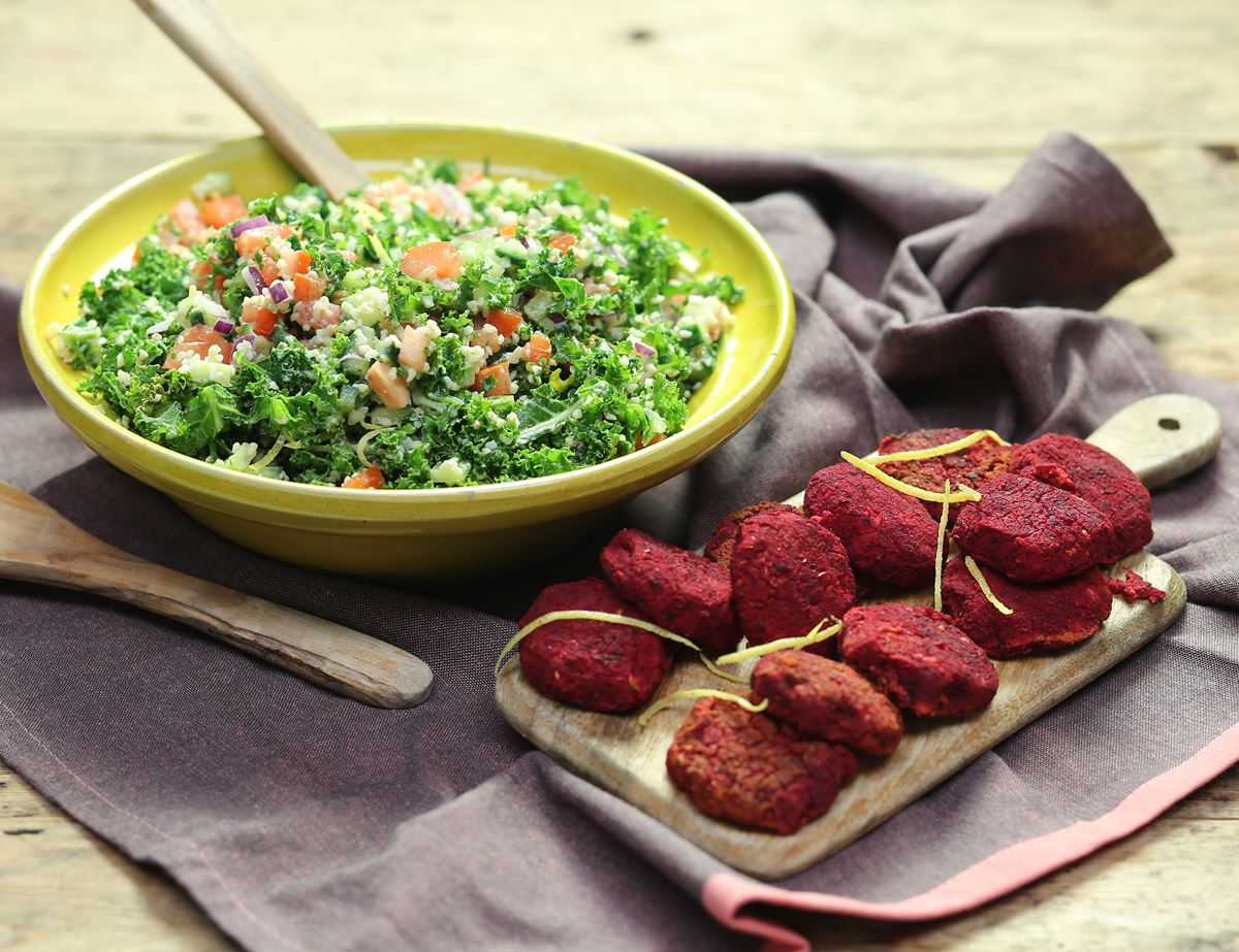 Beetroot & Butter Bean Falafels with Chopped Salad