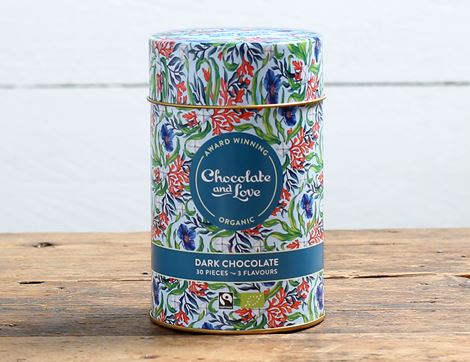 assorted tin of small dark chocolates chocolate and love
