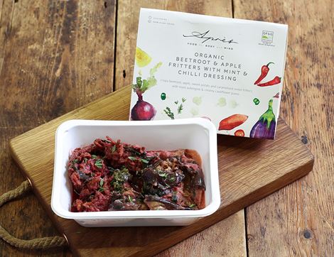 beetroot & apple fritters with mint & chilli dressing apres food