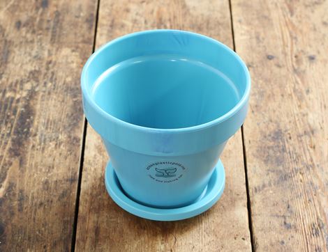 Recycled Plant Pot Dish, Blue, Ocean Plastic Pots (10cm)