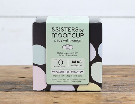 Medium Pads with Wings, Organic Cotton, &SISTERS by Mooncup (pack of 10)