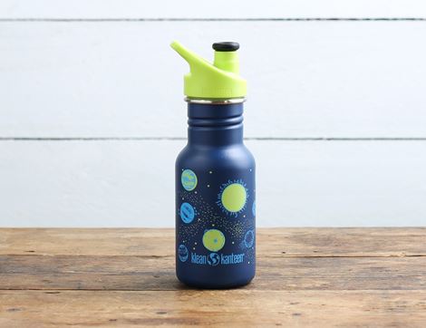 stainless steel kids bottle with sports cap planet print klean kanteen