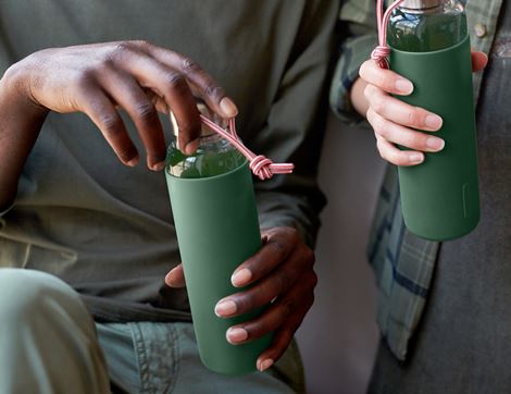 Glass Water Bottle, Olive Green, Black & Blum (600ml)