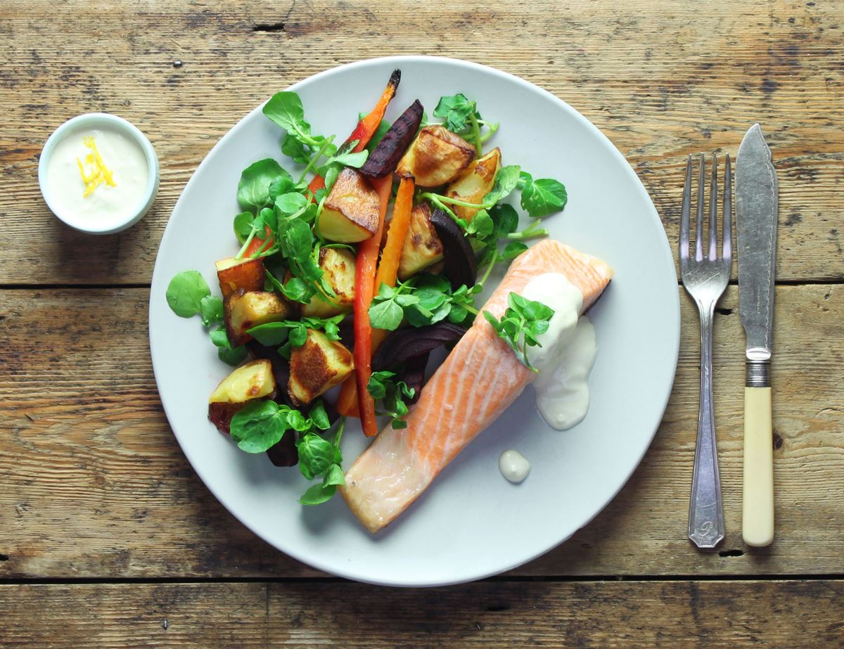 Roast Salmon with Horseradish Crème Fraîche